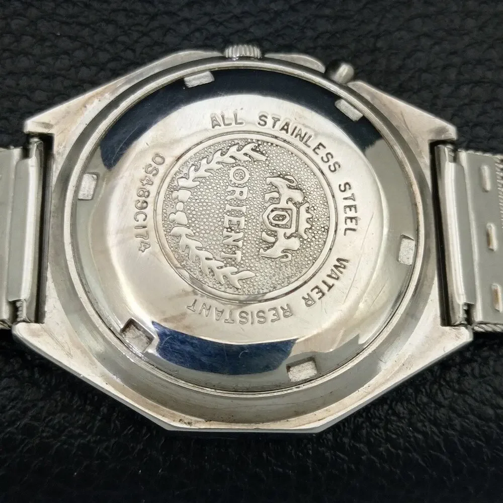 Vintage 1984 Orient Automatic Mens Silver Watch W/daydate & Gold accents